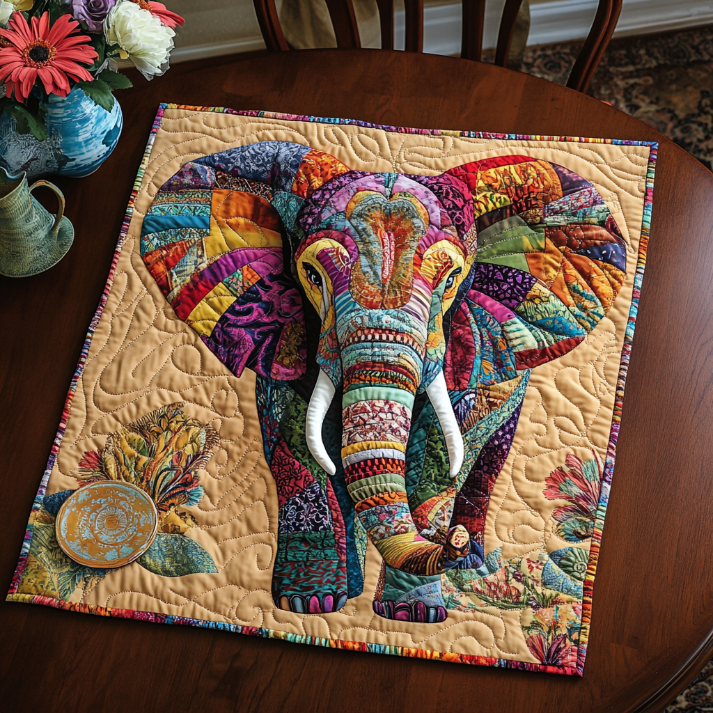 Forest Elephant Quilted Table Topper NCU0DDK547