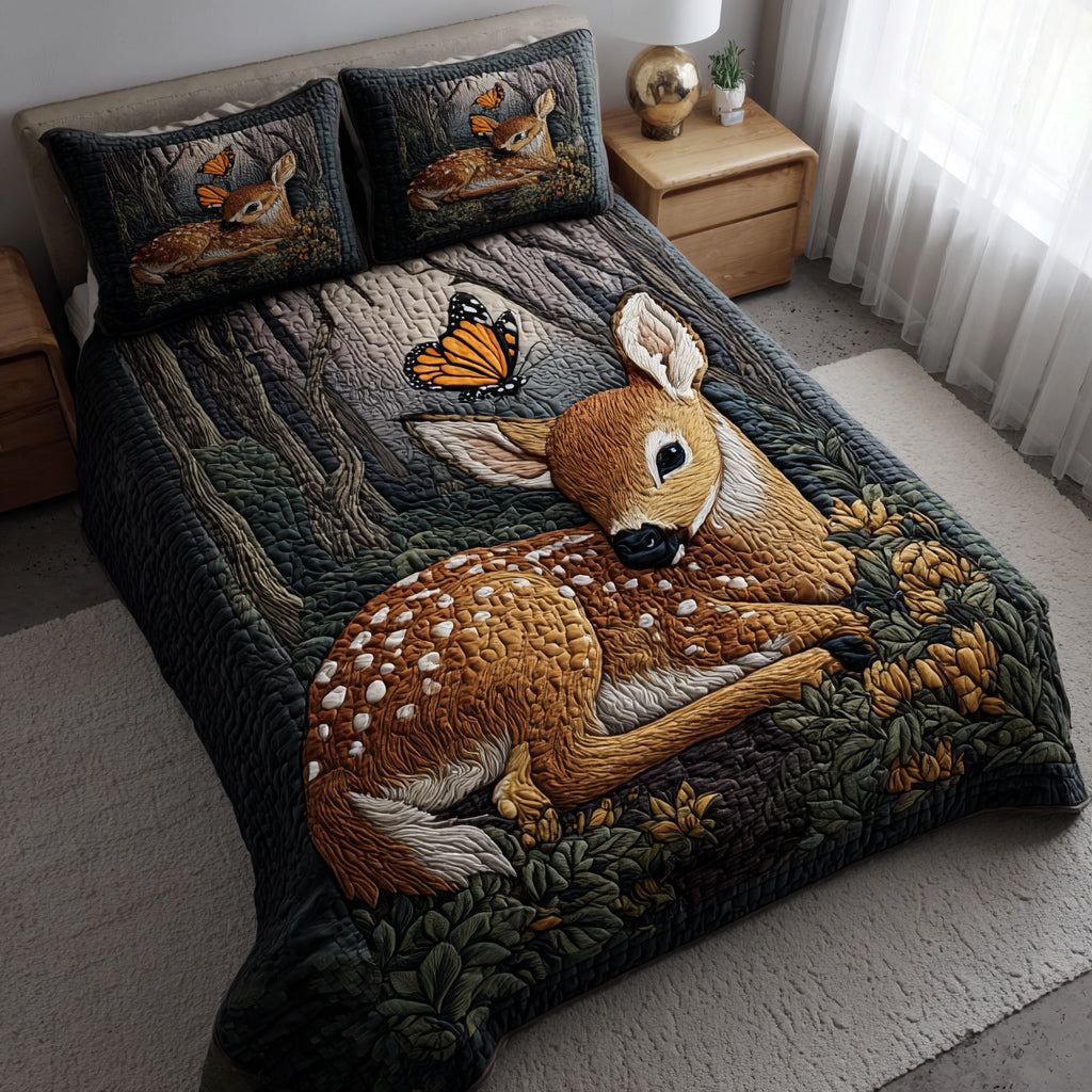 Forest Fawn 3-Piece Quilted Bedding Set NCU0HNH328