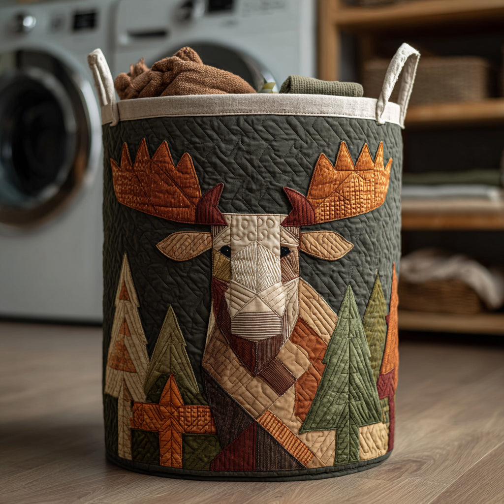 Forest Moose Quilted Laundry Basket NCU0HNH280