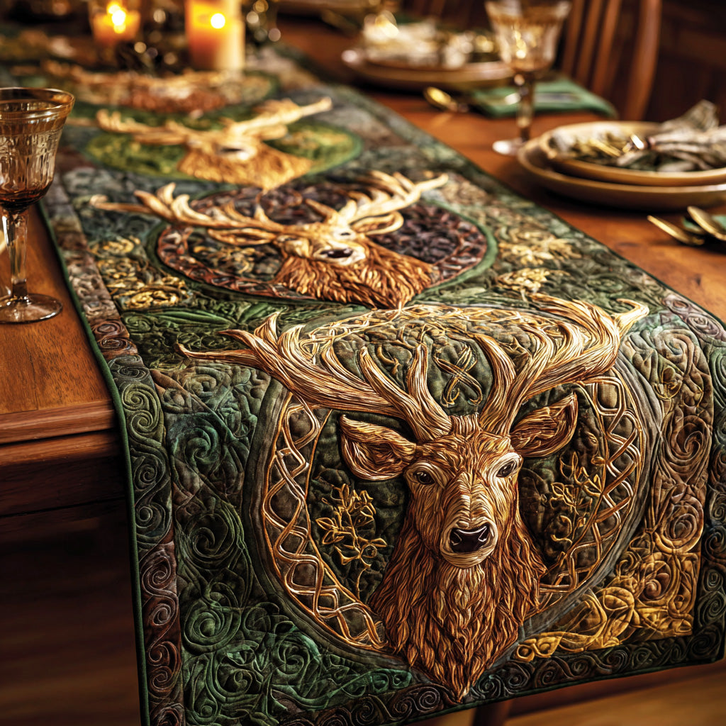 Forest Stag Circle Quilted Table Runner NCU0NTD846