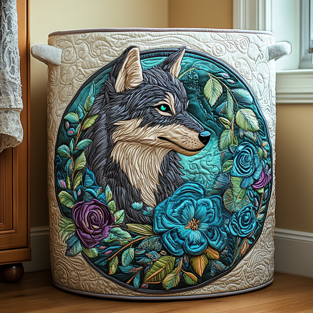 Forest Wolf Quilted Laundry Basket NCU0DDK981