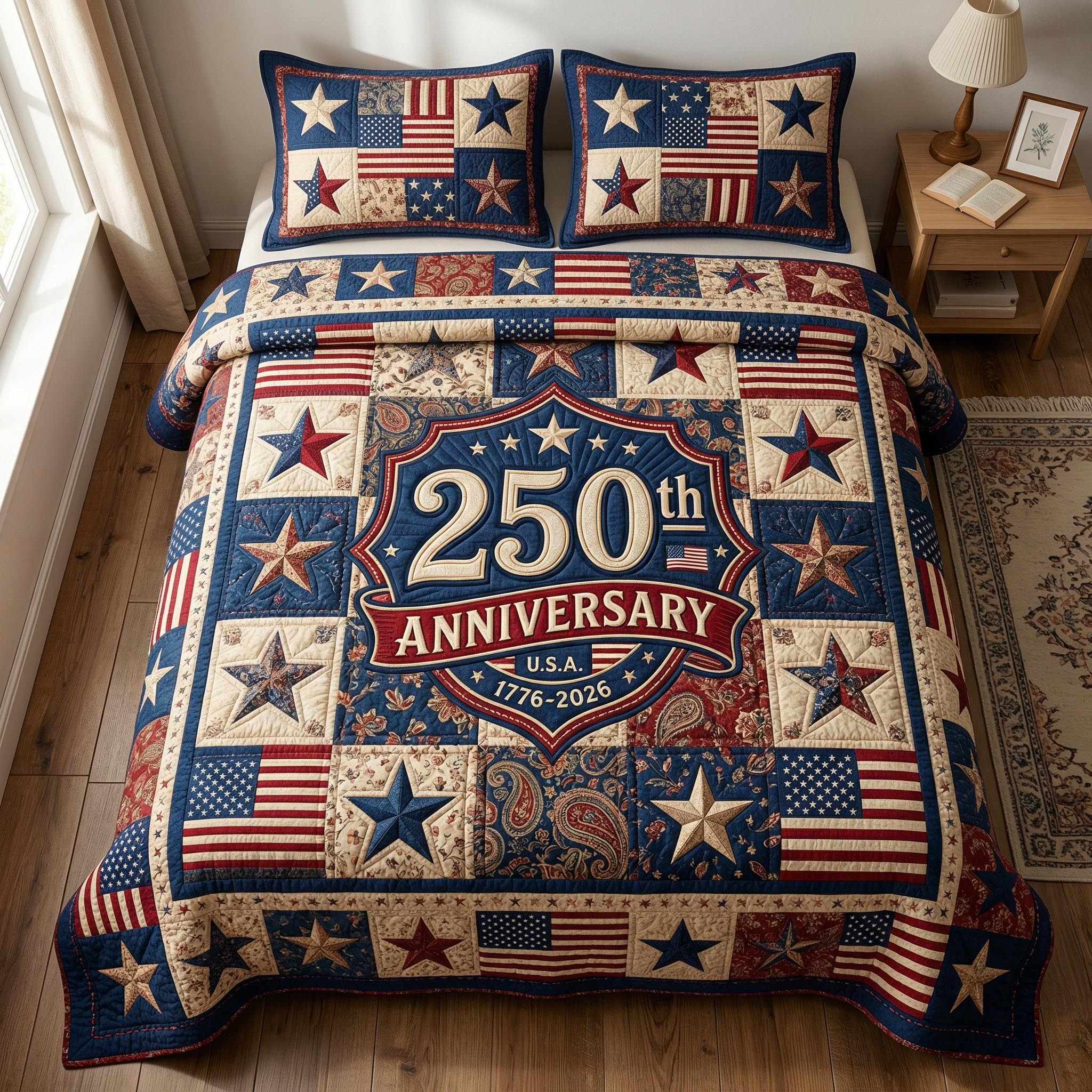 Freedom Star 3-Piece Quilted Bedding Set NCU0NTD1812