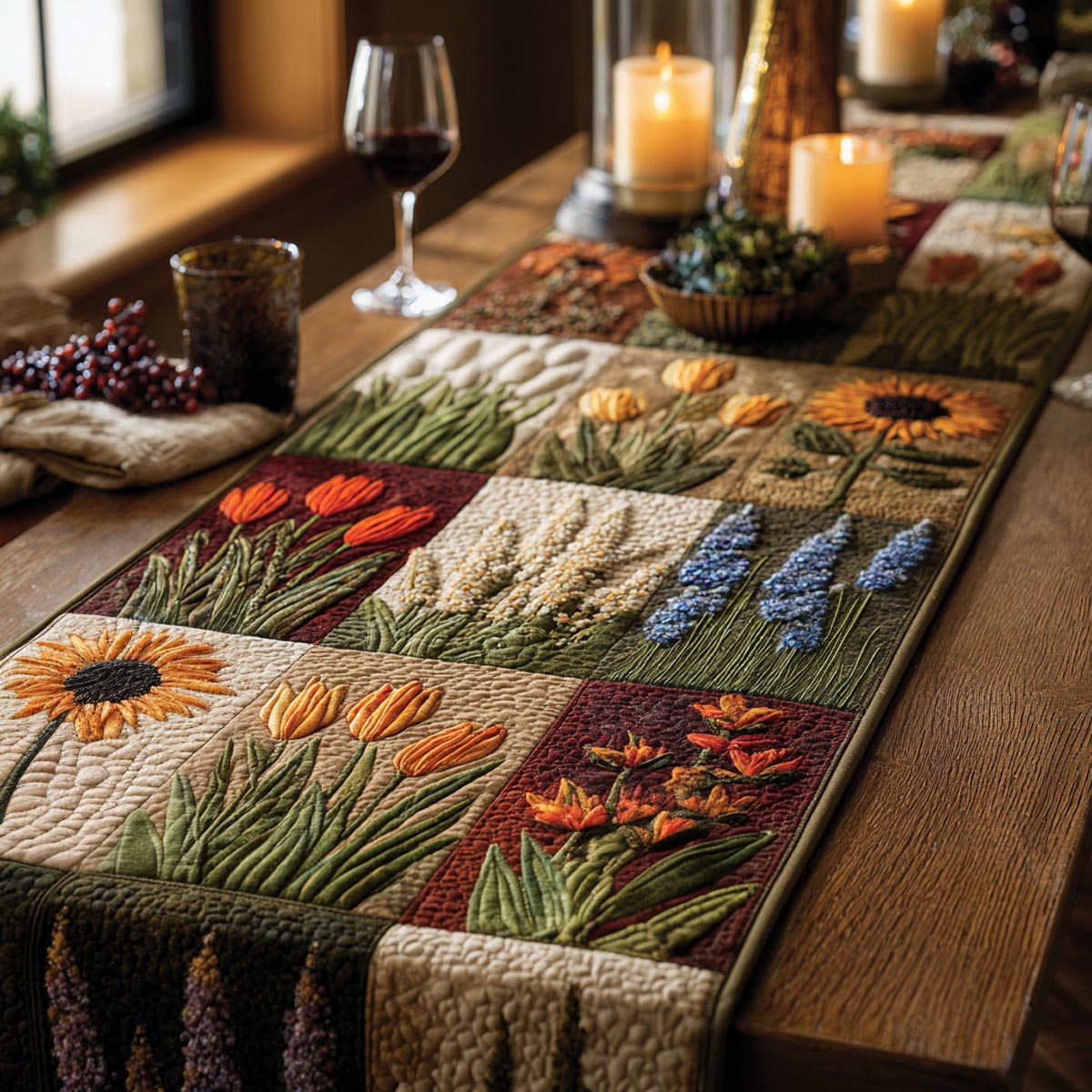 Spring Flower Quilted Table Runner NCU0QN089