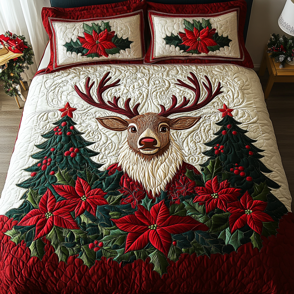 Frosted Reindeer Joy 3-Piece Quilted Bedding Set NCU0DK2229