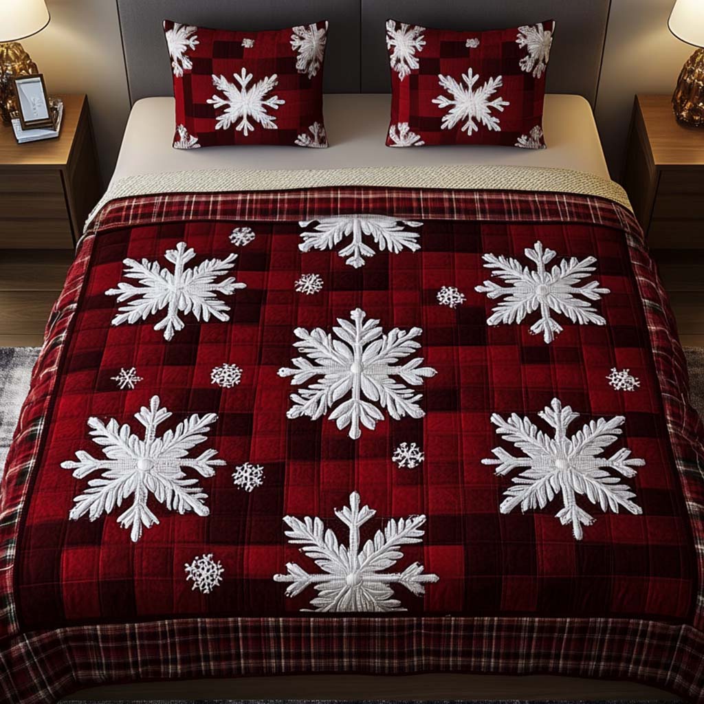 Frosty Plaid 3-Piece Quilted Bedding Set NCU0NT2116