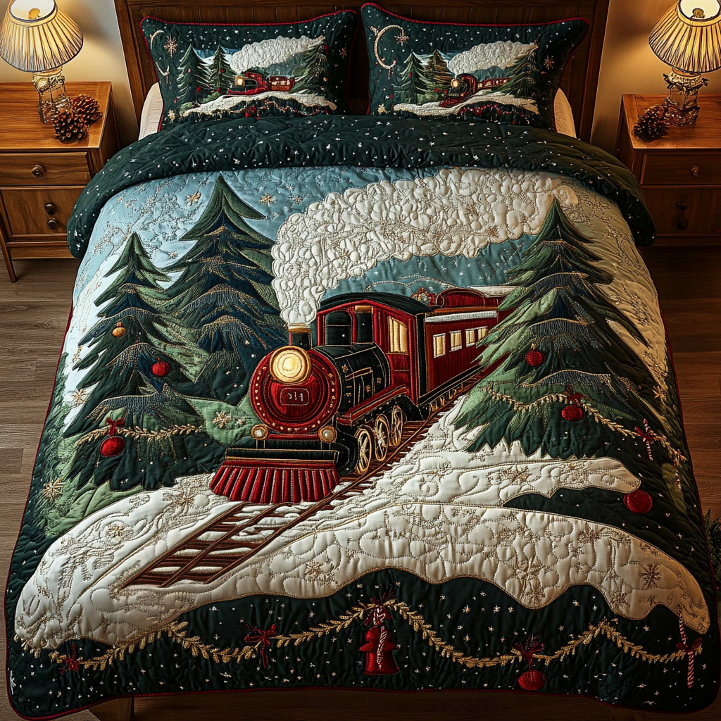 Frosty Rails 3-Piece Quilted Bedding Set NCU0VH571