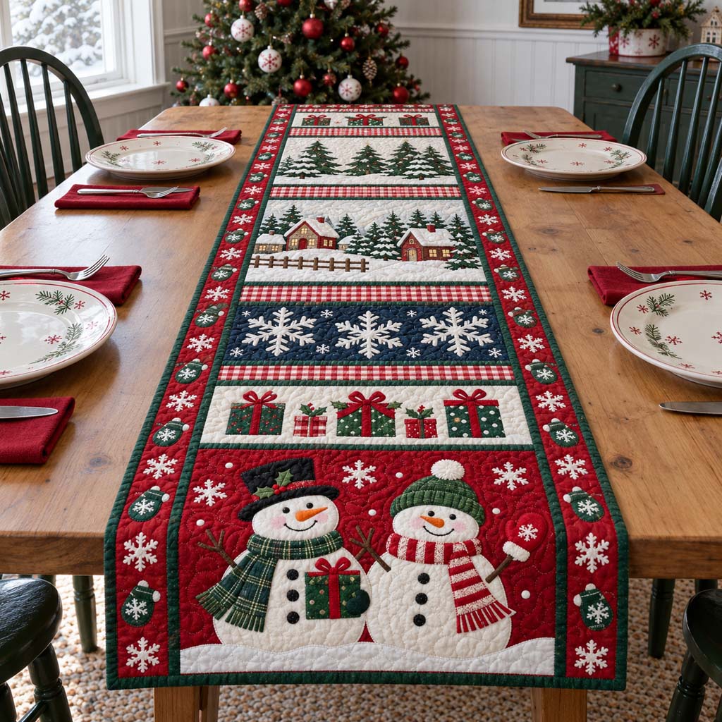 Frosty Snowman Quilted Table Runner NCU0HNH1315