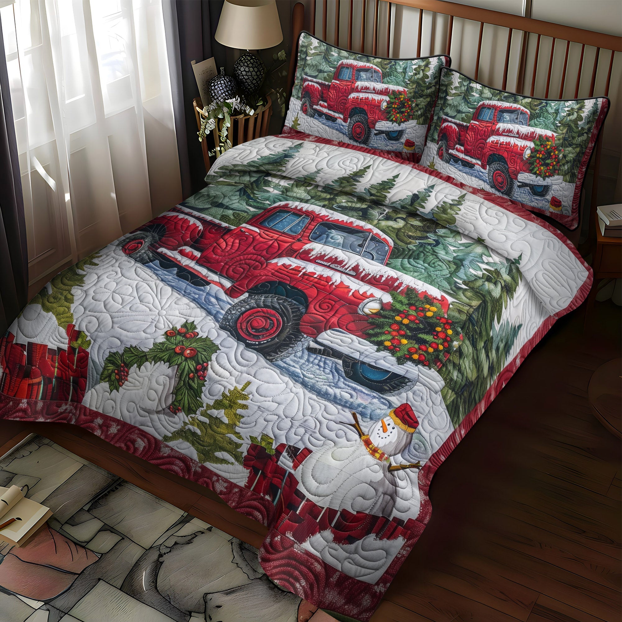 Frosty Truck Cheer Quilted Bedding Set NCU0DV1636