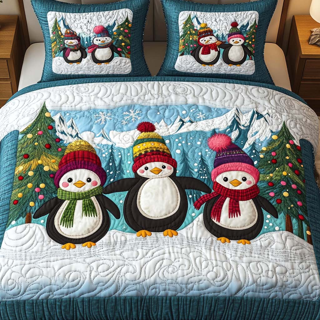 Frosty Penguins 3-Piece Quilted Bedding Set NCU0NNT130