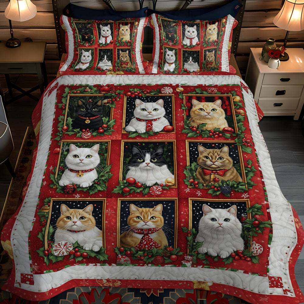 Furry Christmas Cheer 3-Piece Quilted Bedding Set NCU0TL1766