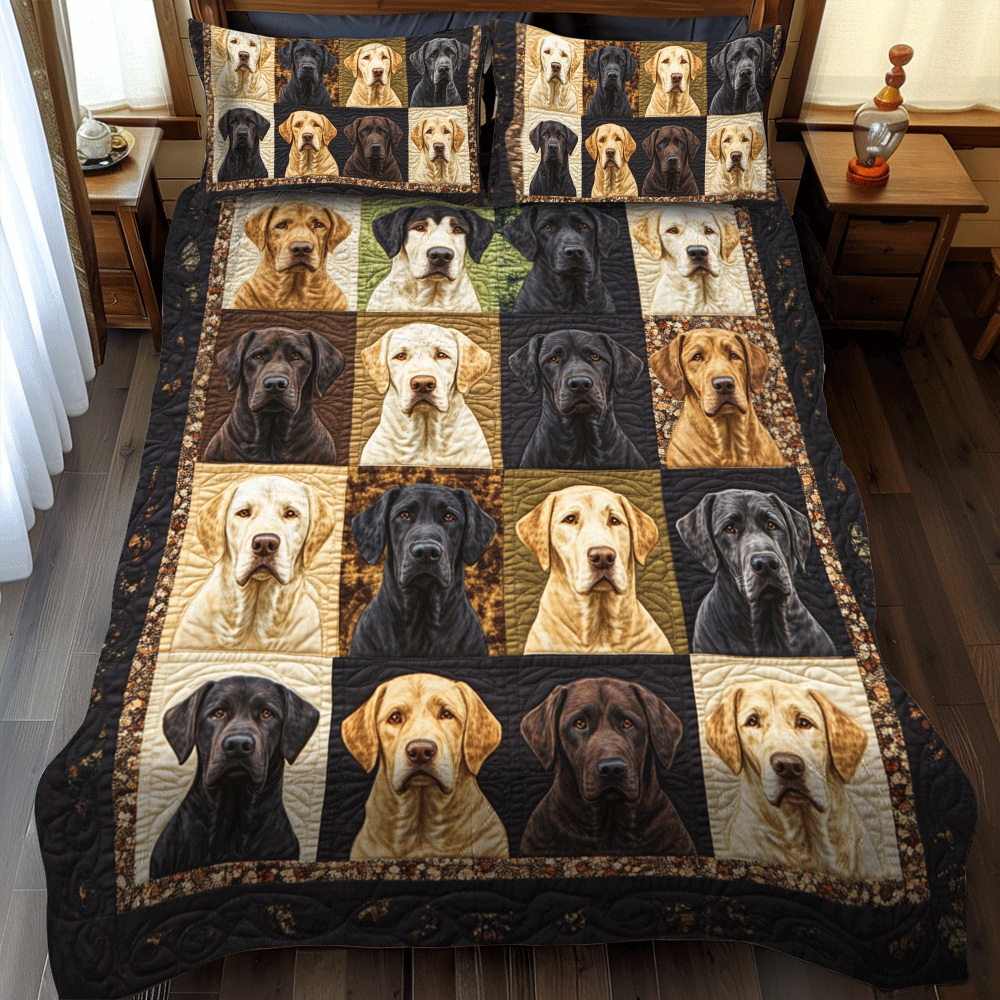 Furry Friend Labrador 3-Piece Quilted Bedding Set NCU0PD545
