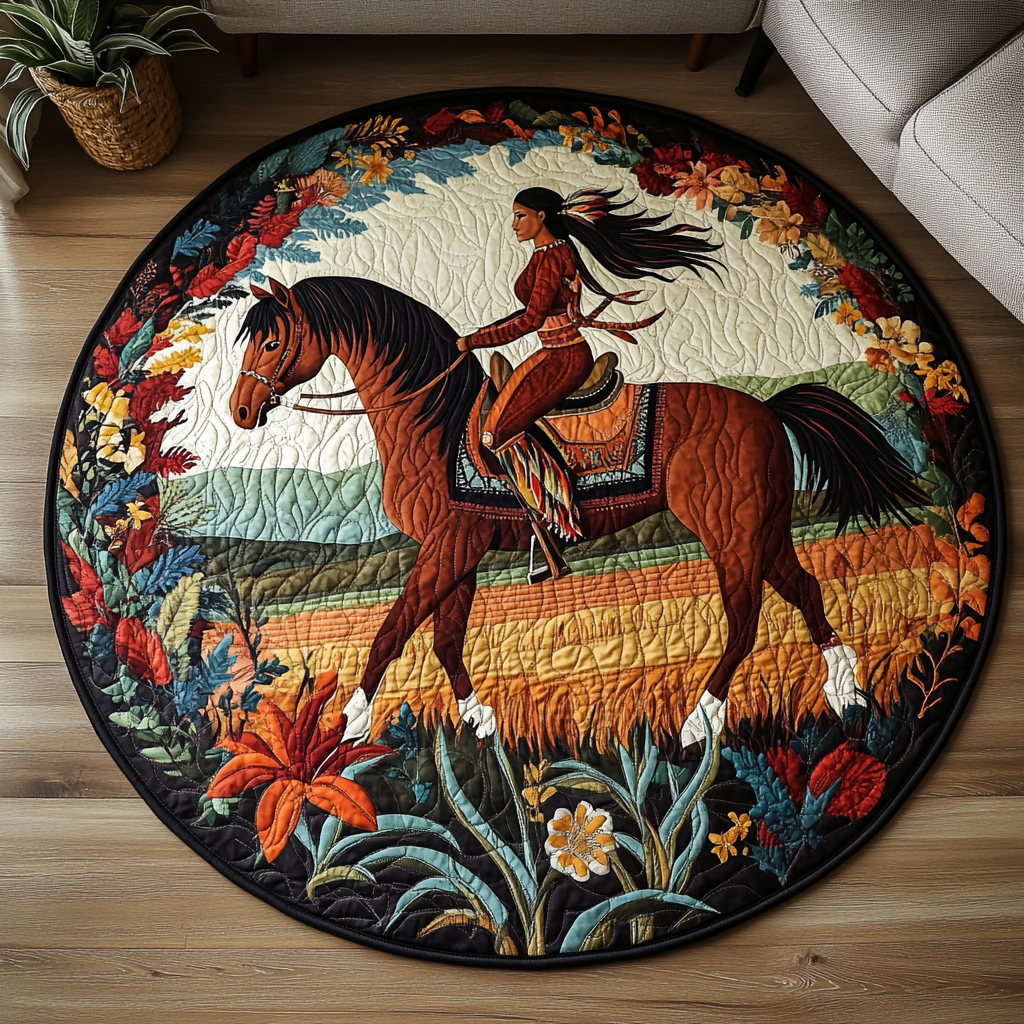 Galloping Horse Quilted Round Mat NCU0PD829