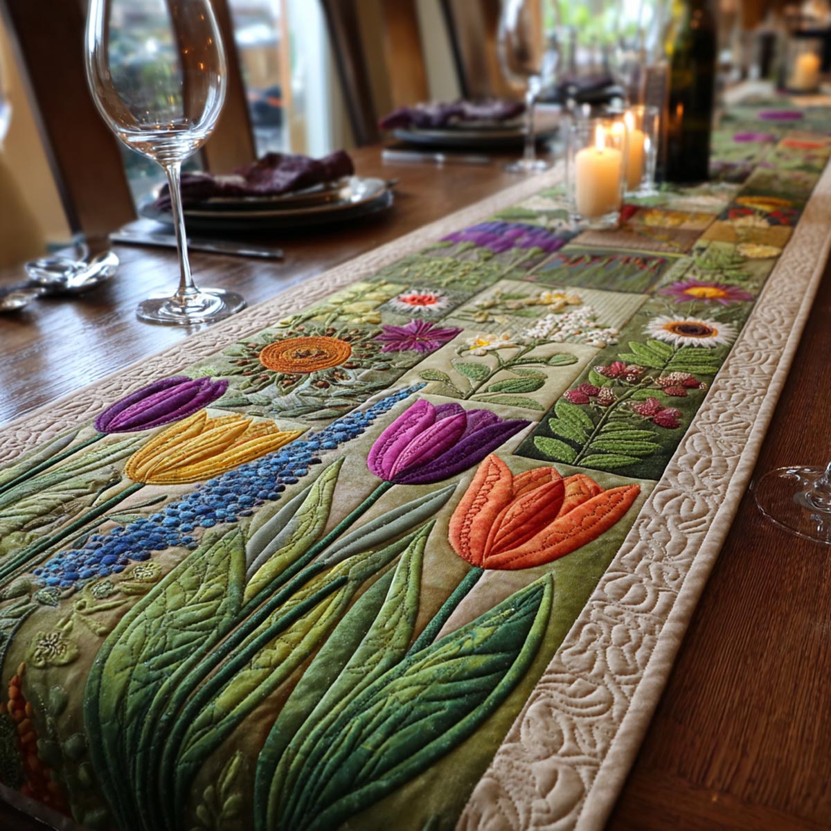 Spring Flower Quilted Table Runner NCU0QN089