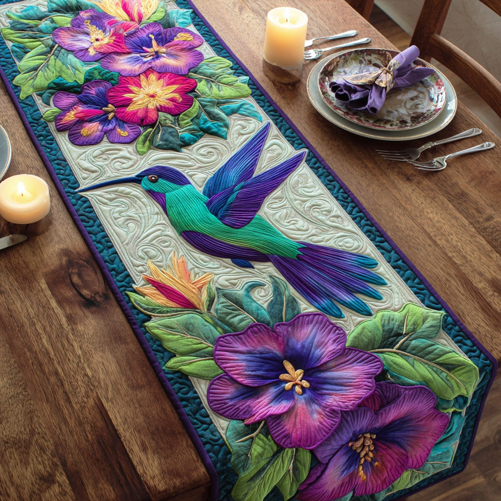 Garden Hummingbird Glow Quilted Table Runner NCU0NTD1081