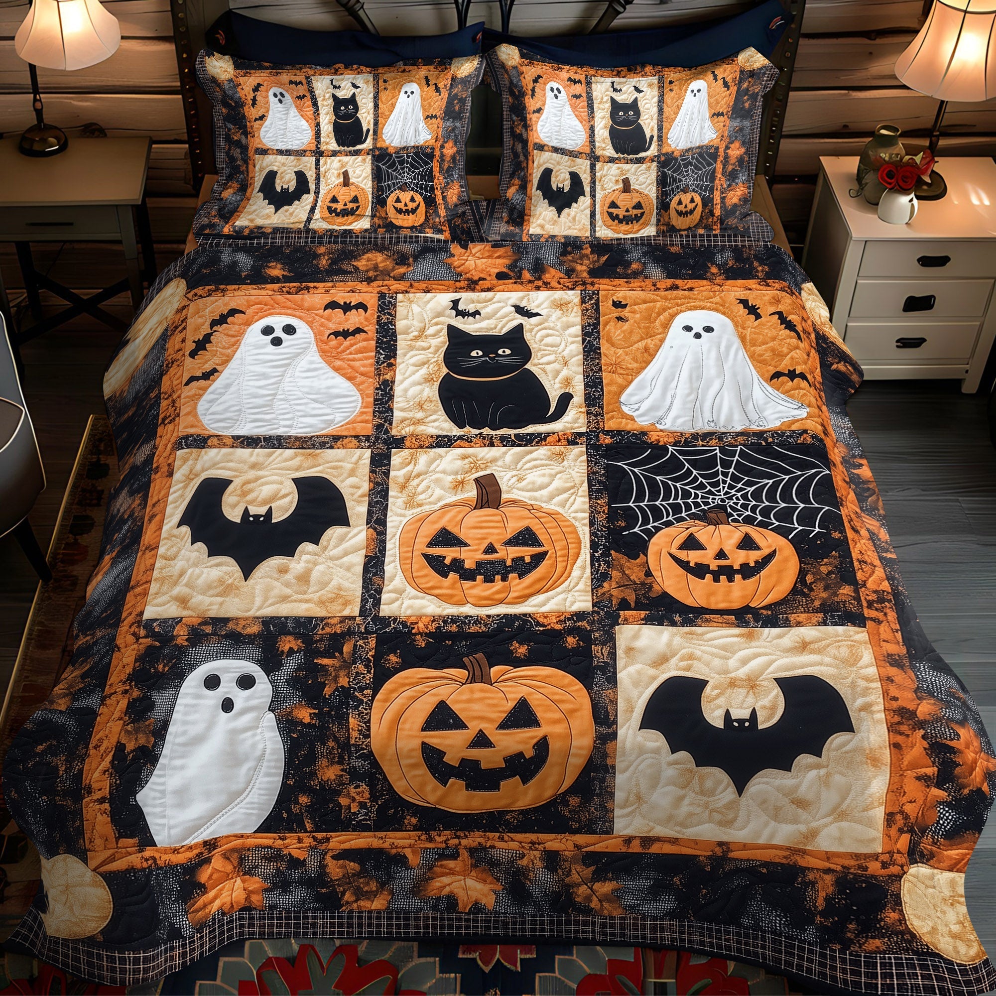 Ghostly Cat Tales 3-Piece Quilted Bedding Set NCU0TL1229