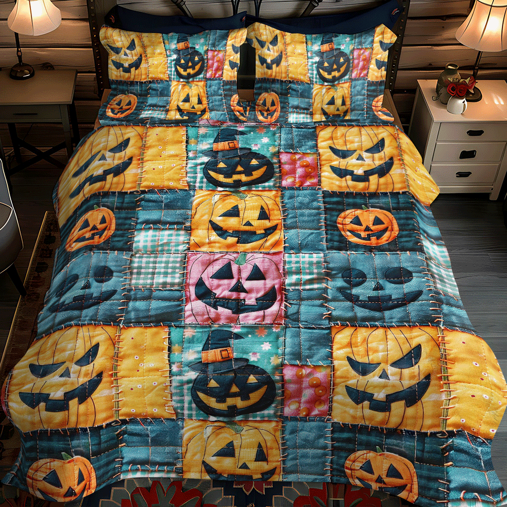 Ghostly House Halloween 3-Piece Quilted Bedding Set NCU0PD805