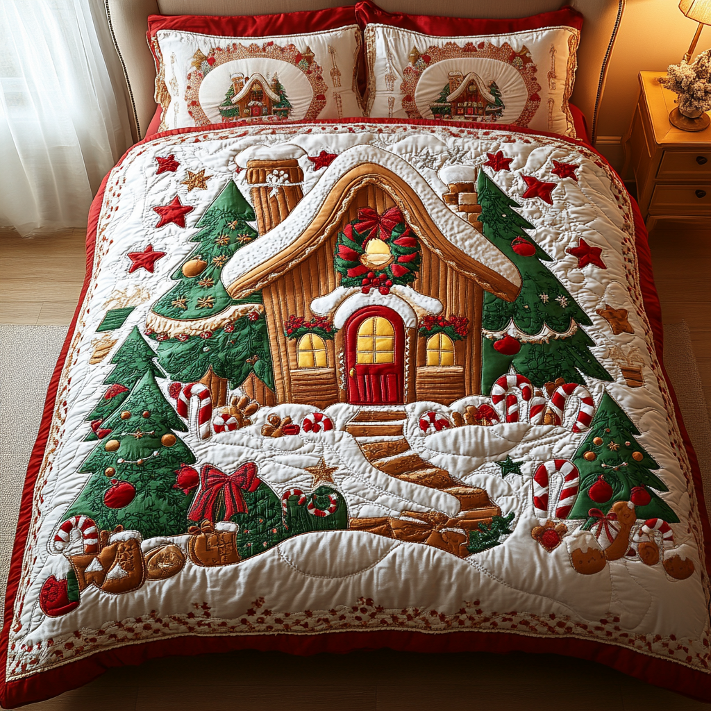 Gingerbread Glow 3-Piece Quilted Bedding Set NCU0VH506