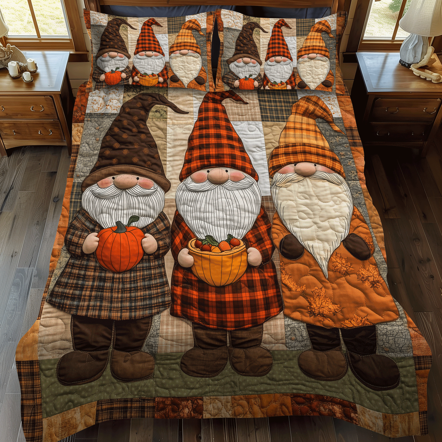 Gnome Fall Fest 3-Piece Quilted Bedding Set NCU0TH1882