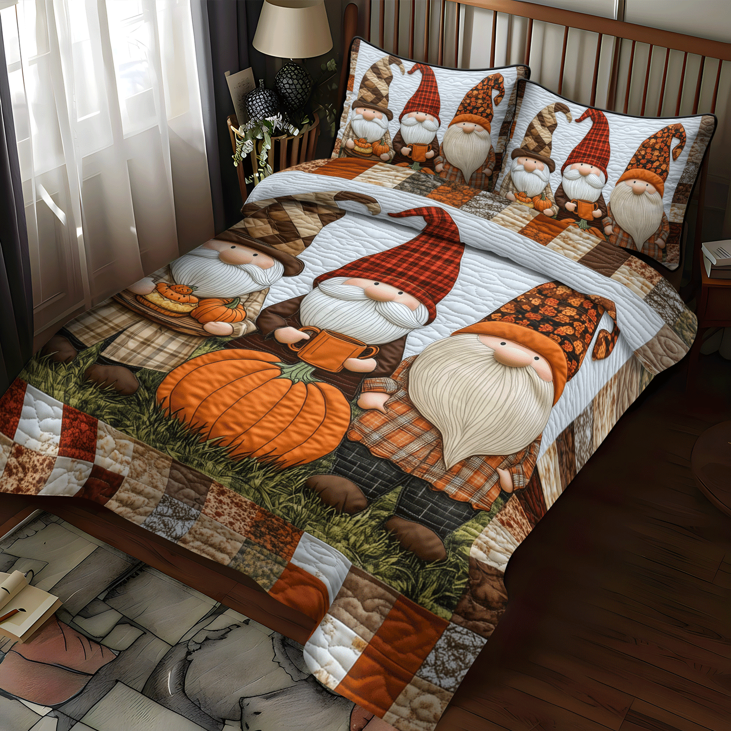 Gnome Grove 3-Piece Quilted Bedding Set NCU0TH1883