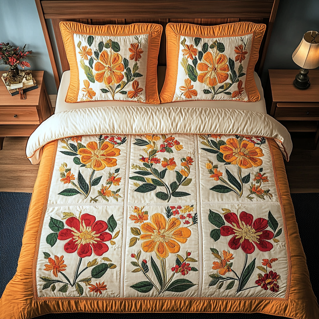 Golden Bloom 3-Piece Quilted Bedding Set NCU0DDK462
