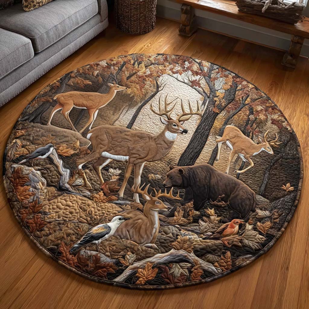 Golden Deer Quilted Round Mat NCU0NNT1896