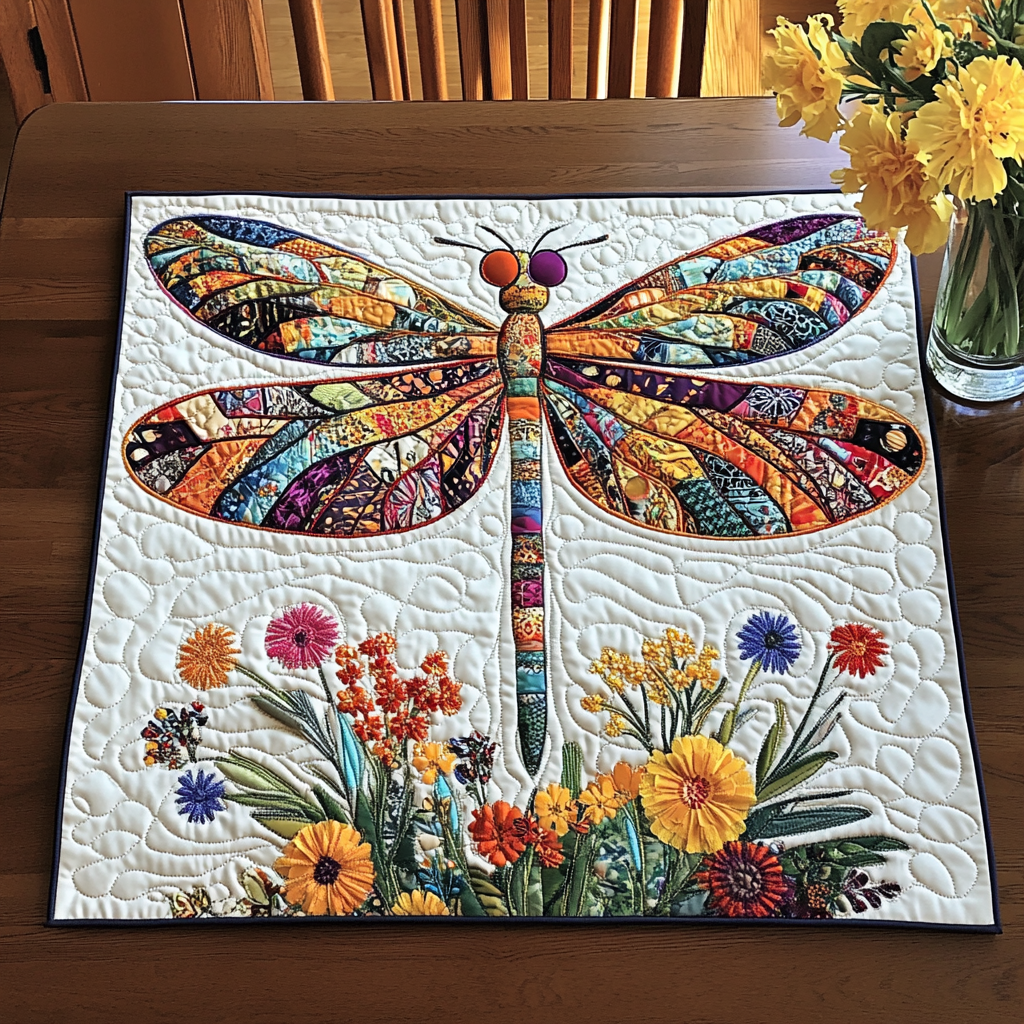 Golden Dragonfly Quilted Table Topper NCU0DDK584