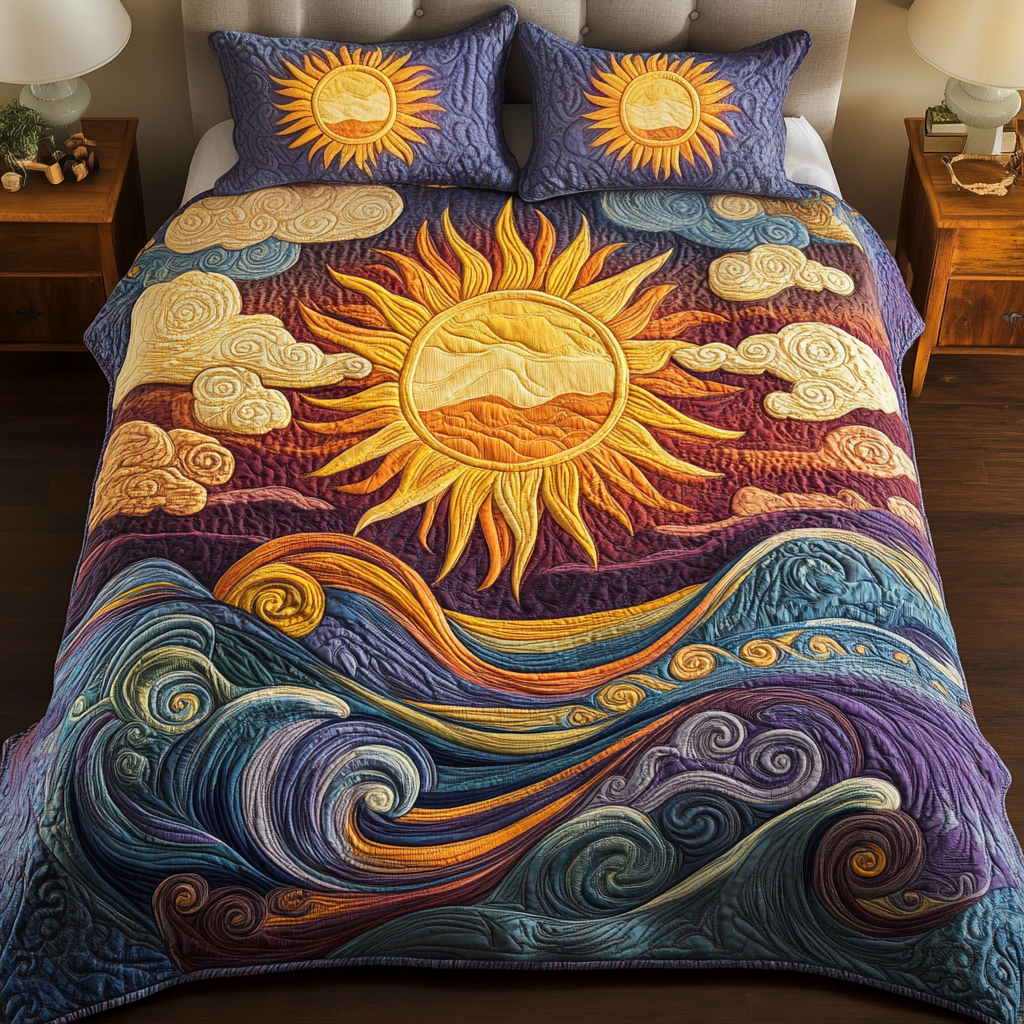 Golden Horizon 3-Piece Quilted Bedding Set NCU0VH411