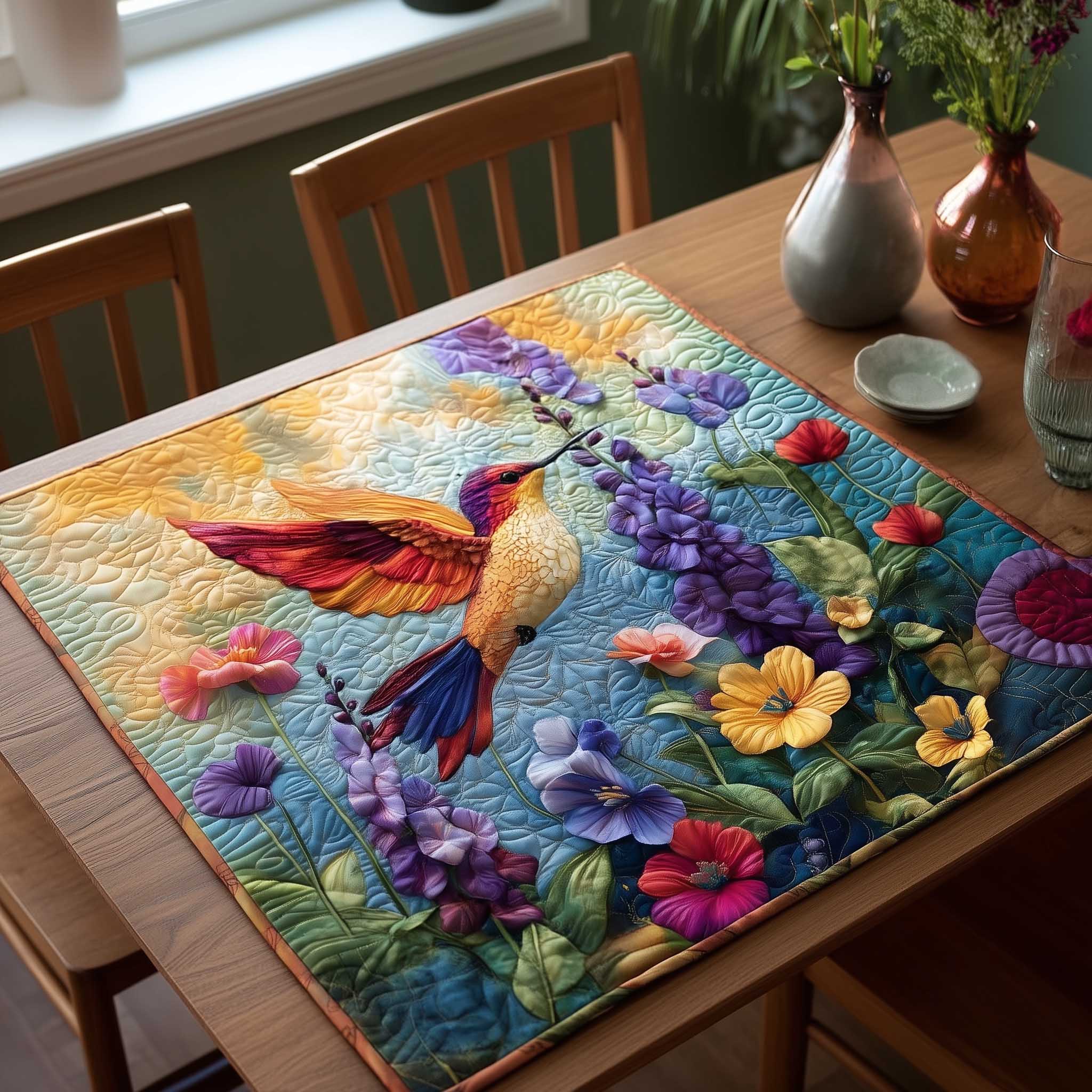 Golden Hummingbird Quilted Table Topper NCU0HTT187