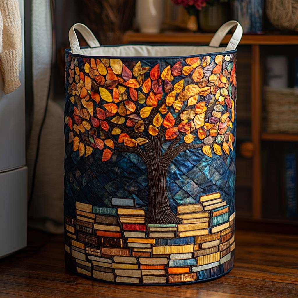 Golden Leaves Library Tree Quilted Laundry Basket NCU0NXD1115