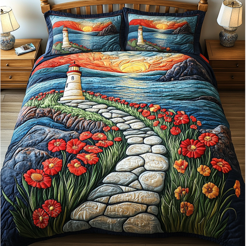 Golden Lighthouse 3-Piece Quilted Bedding Set NCU0DDK112