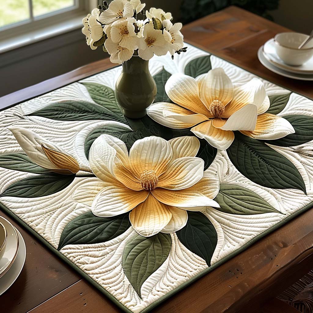 Golden Magnolia Quilted Table Topper NCU0DQQ099