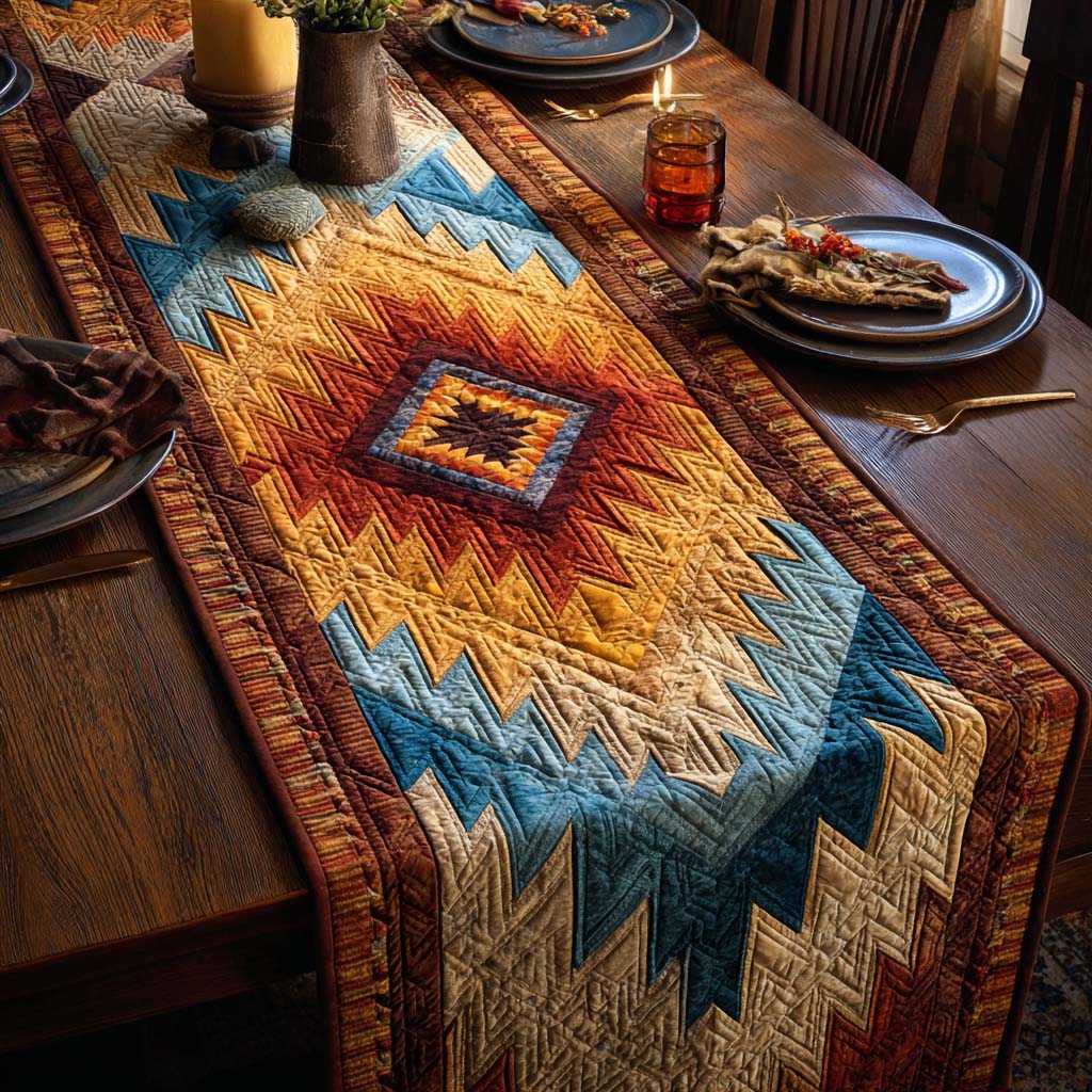 Golden Mesa Burst Quilted Table Runner NCU0NXD1201
