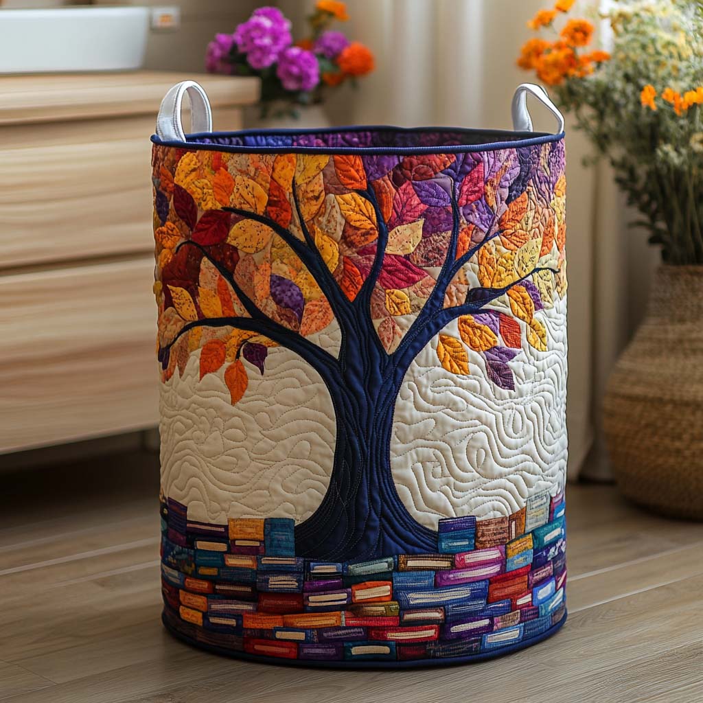 Golden Night Owl Tree Quilted Laundry Basket NCU0NXD1123