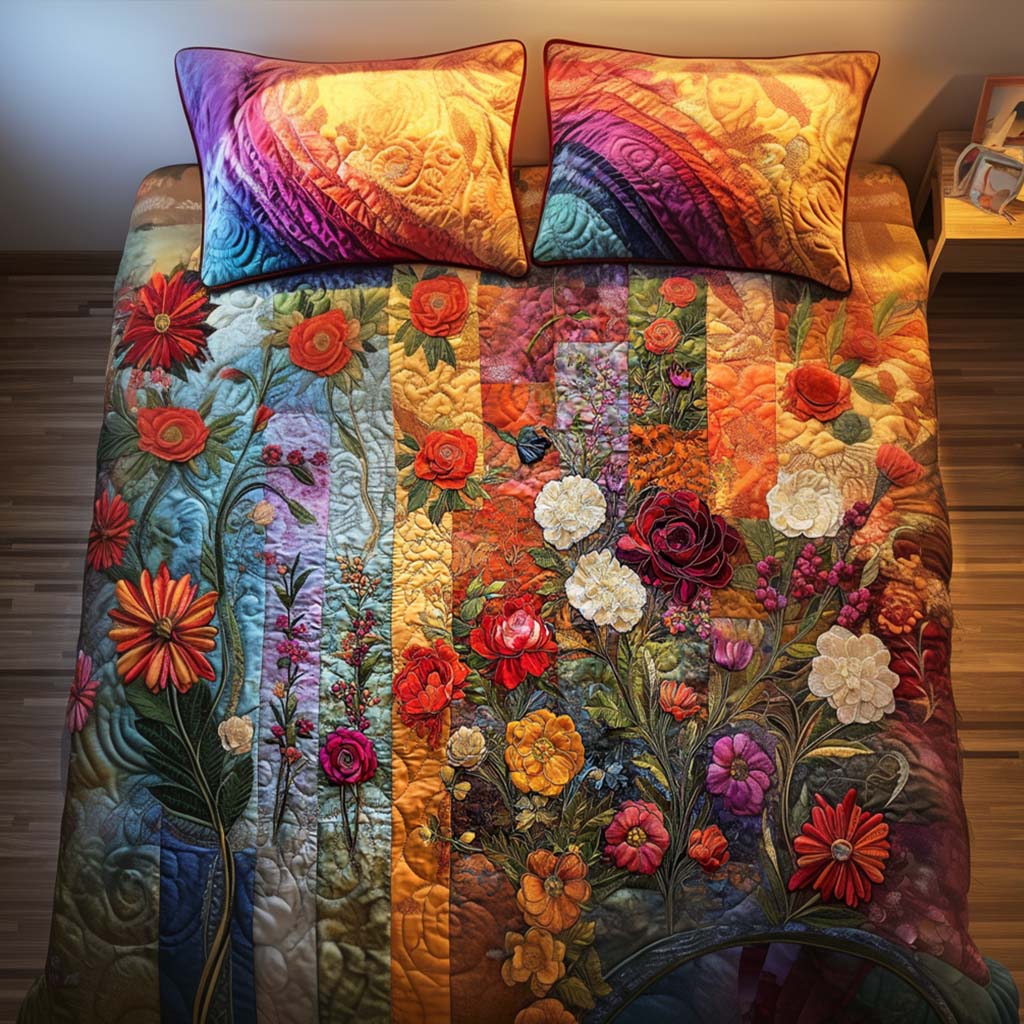 Golden Petal Fall 3-Piece Quilted Bedding Set NCU0NNT938