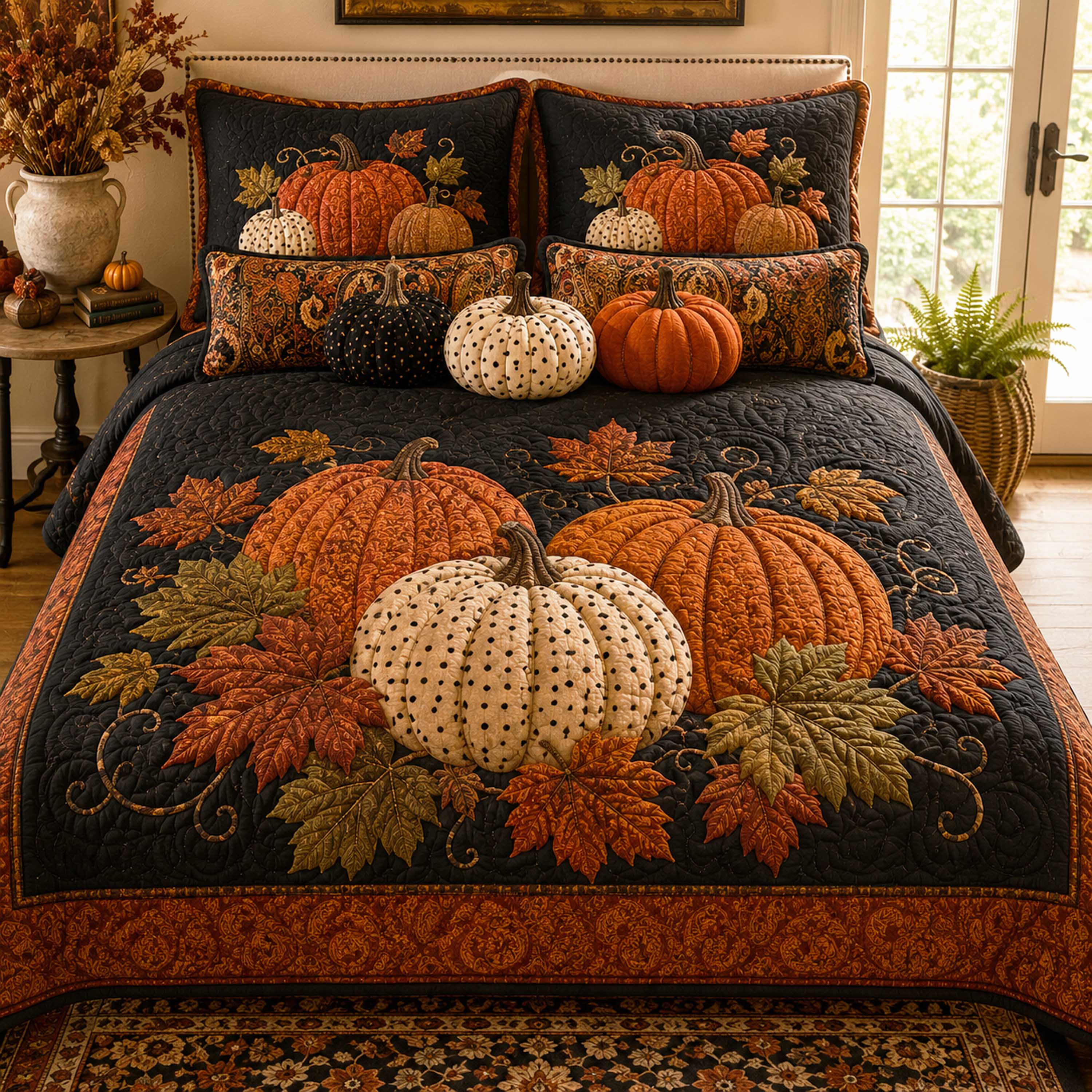 Golden Pumpkin 3-Piece Quilted Bedding Set NCU0NTD2066