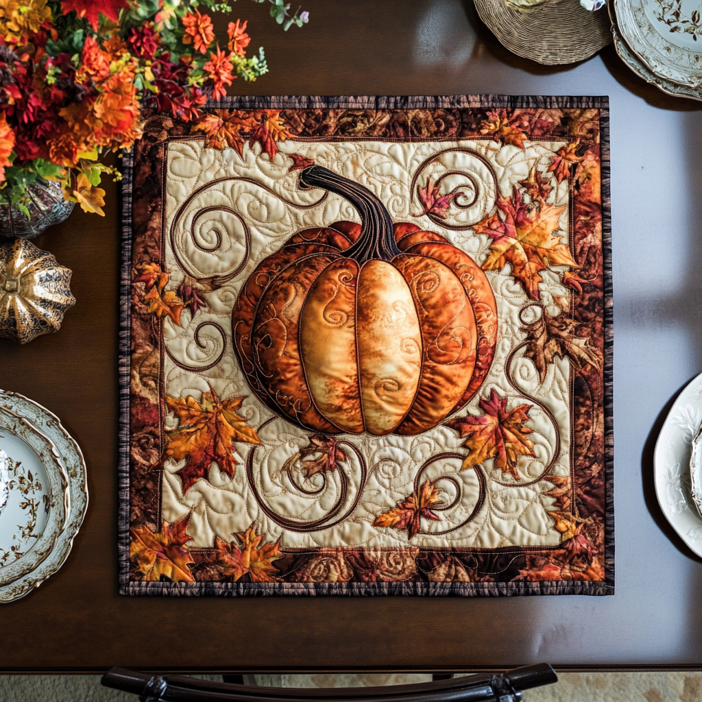 Golden Pumpkin Quilted Table Topper NCU0DDK593