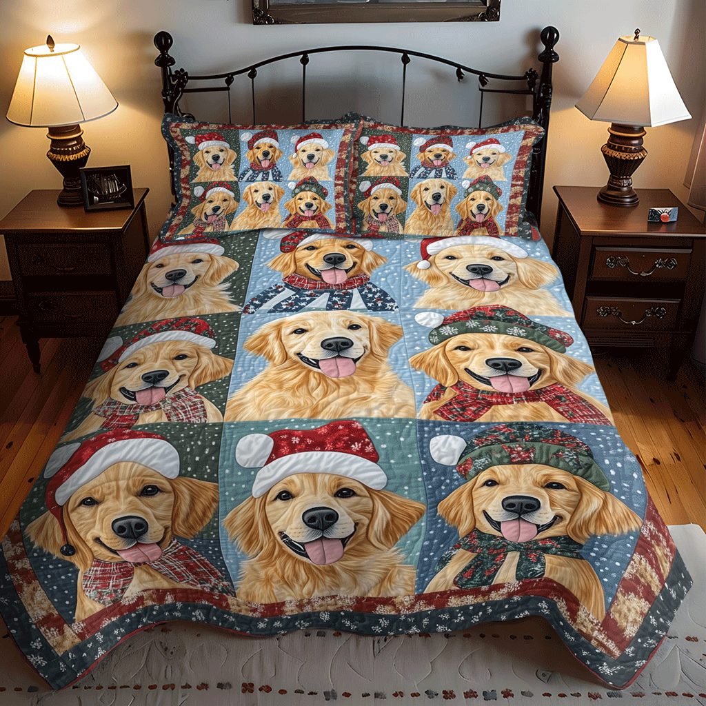 Golden Retriever Cheer 3-Piece Quilted Bedding Set NCU0TH1629