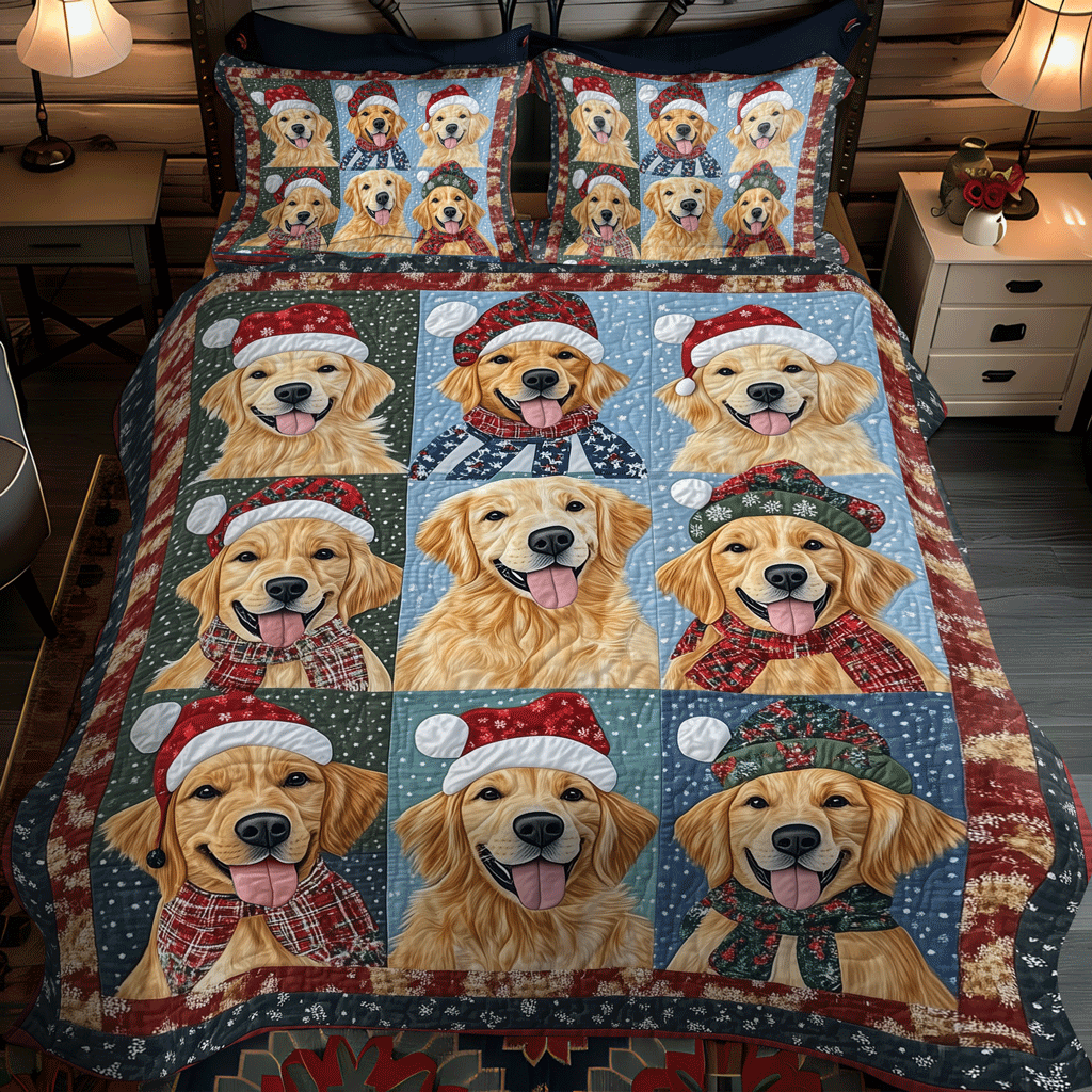 Golden Retriever Cheer 3-Piece Quilted Bedding Set NCU0TH1629