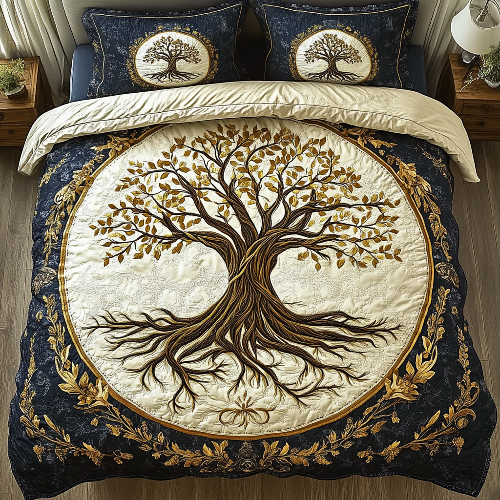Golden Roots 3-Piece Quilted Bedding Set NCU0PVL055