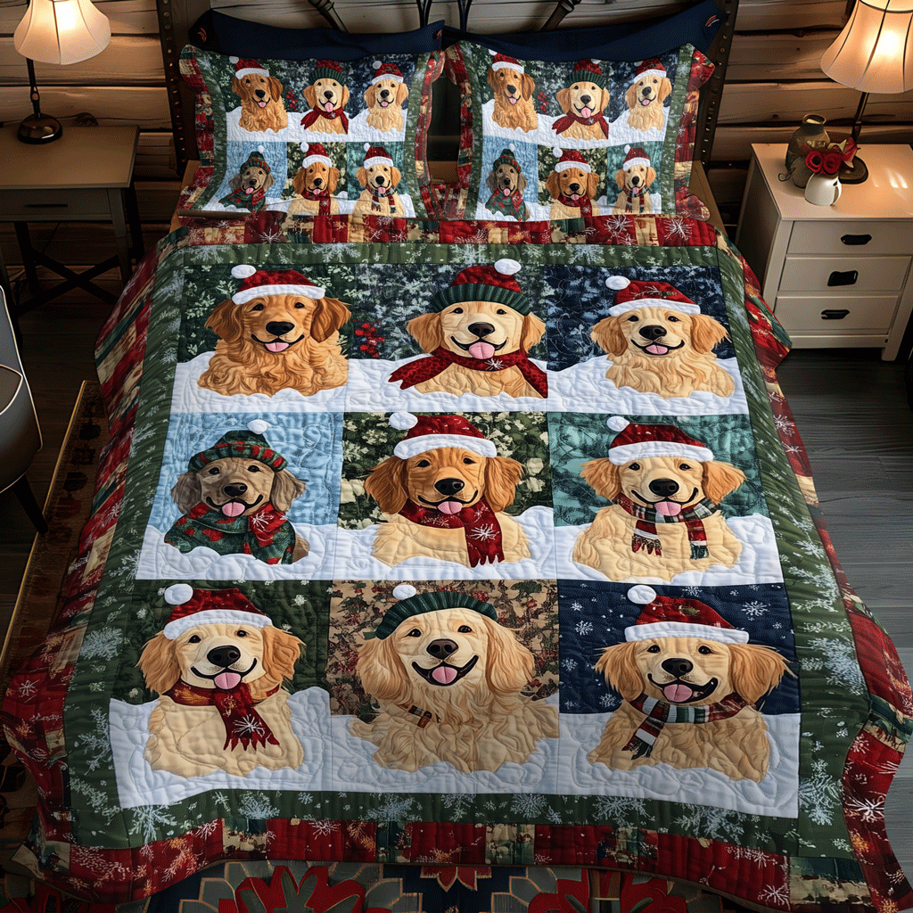 Golden Yuletide 3-Piece Quilted Bedding Set NCU0TH1628
