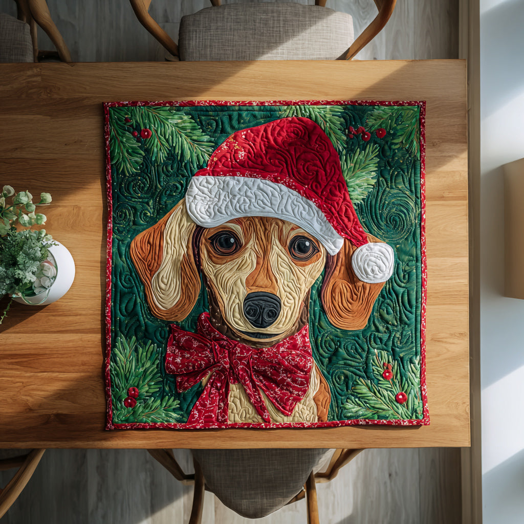 Green Dachshund Cheer Quilted Table Topper NCU0HNH206