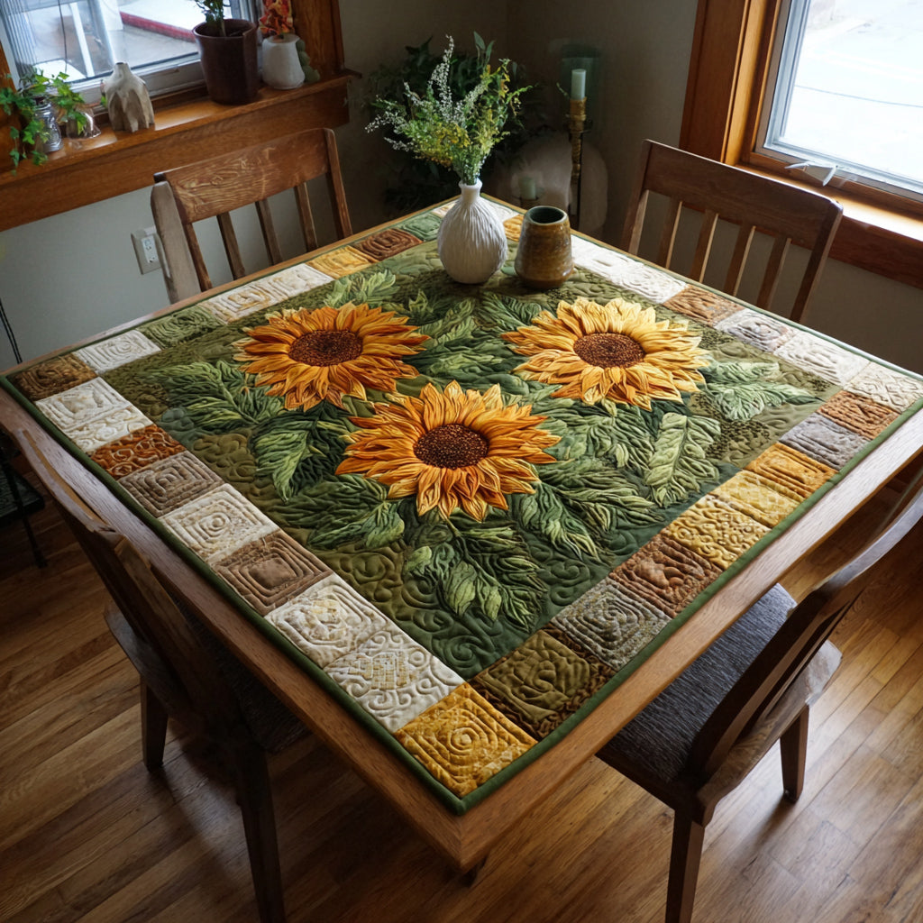 Green Sunflower Bunch Quilted Table Topper NCU0HNH024
