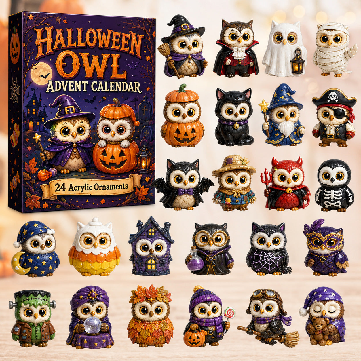 HALLOWEEN KICKOFF 40% OFF - Halloween Owl Advent Calendar 2026 - 24-Day Festive Countdown, Acrylic Charms Blind Box - Gift For Owl Lovers AC0HT367