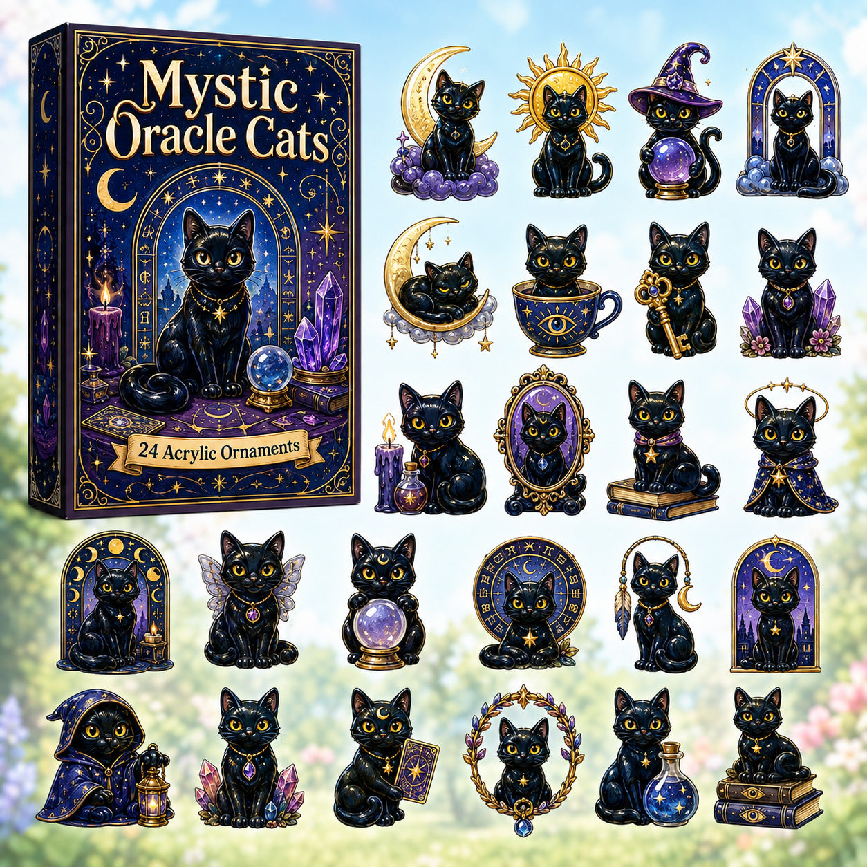 HALLOWEEN KICKOFF 40% OFF - Mystic Oracle Cats Advent Calendar 2026 - 24-Day Festive Countdown, Acrylic Charms Blind Box - Gift For Black Cat Lovers AC0HT452