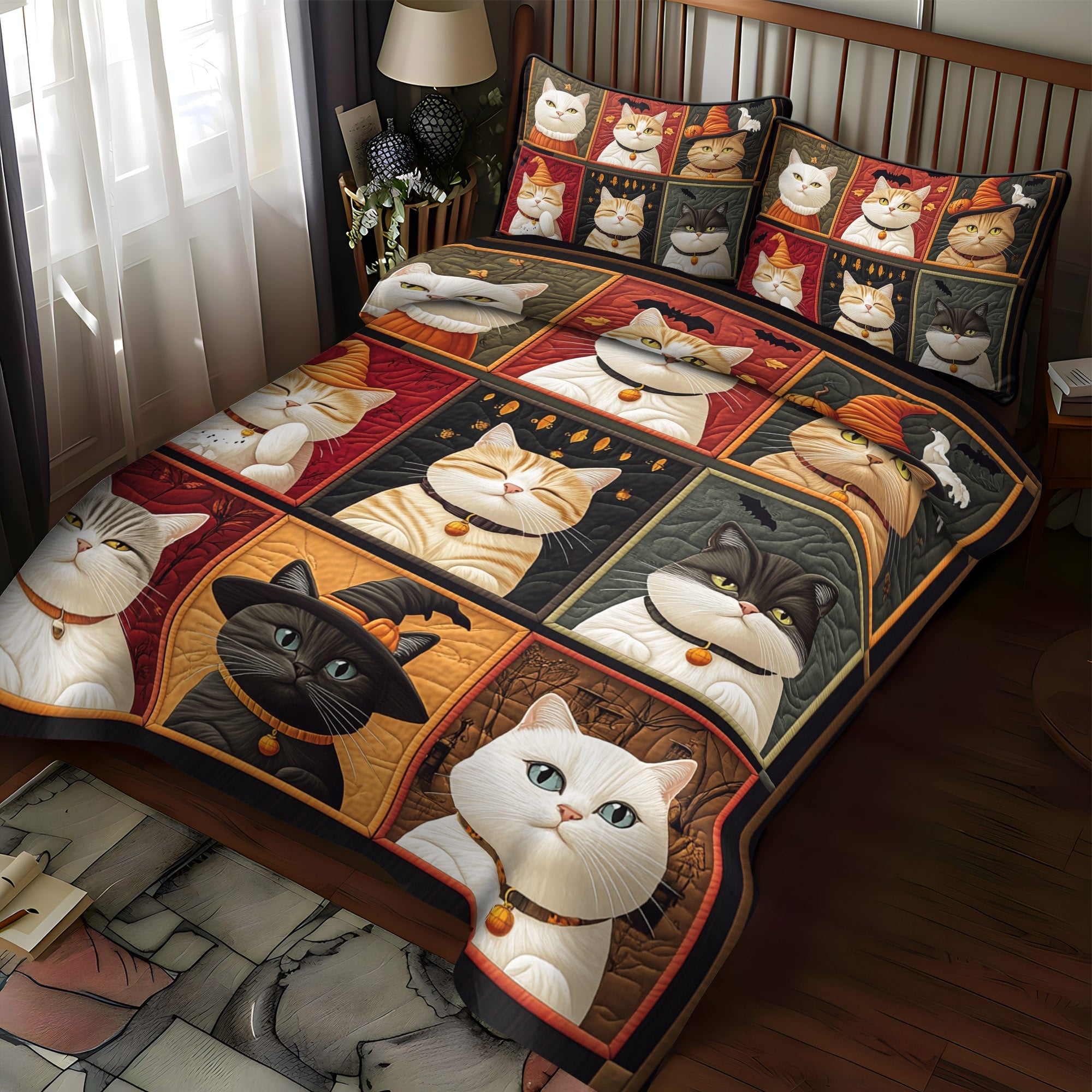 Halloween Cat Magic 3-Piece Quilted Bedding Set NCU0TL1175