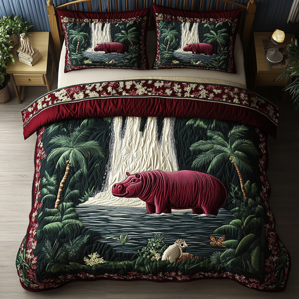 Happy Hippo 3-Piece Quilted Bedding Set NCU0DDK107