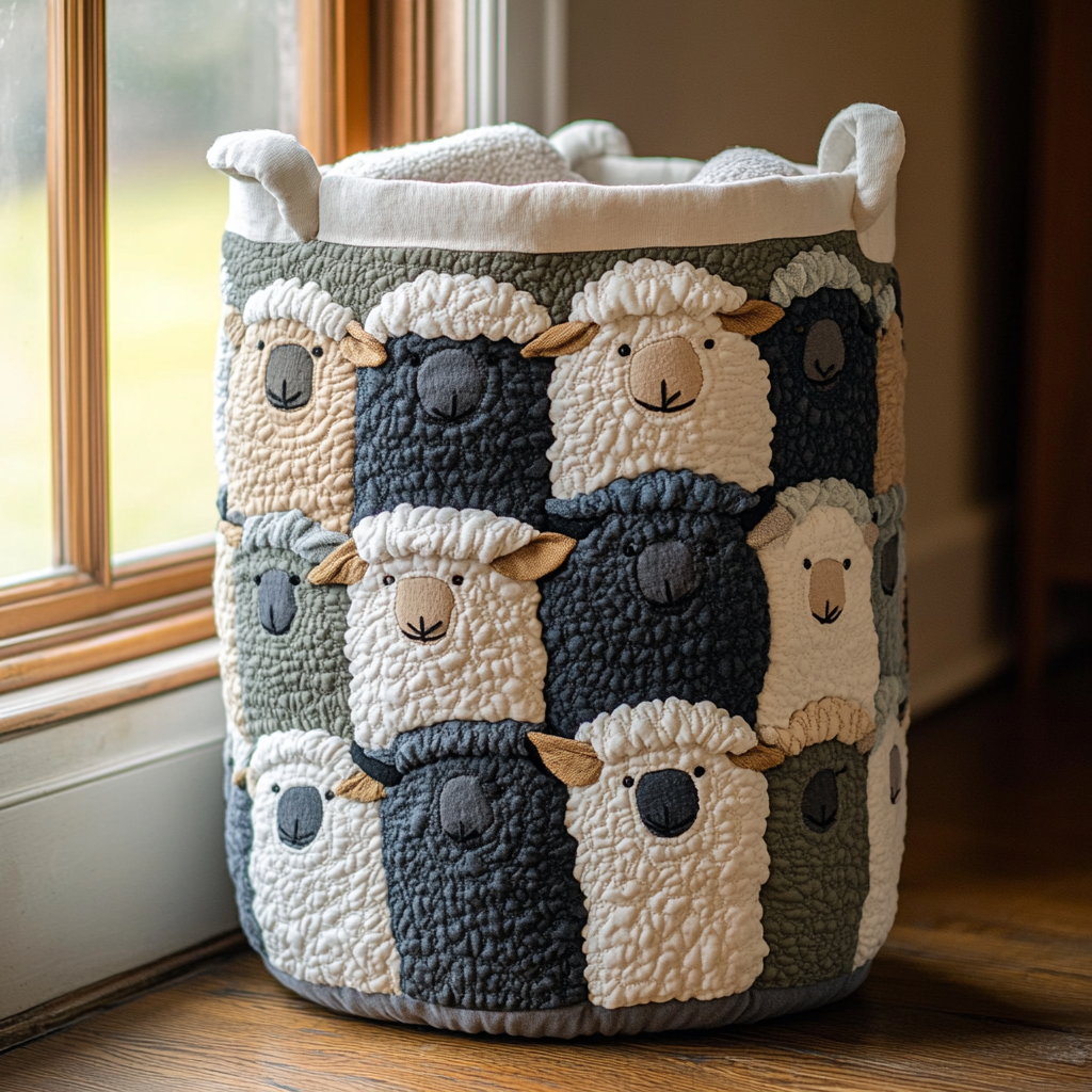 Happy Sheep Quilted Laundry Basket NCU0DDK1804