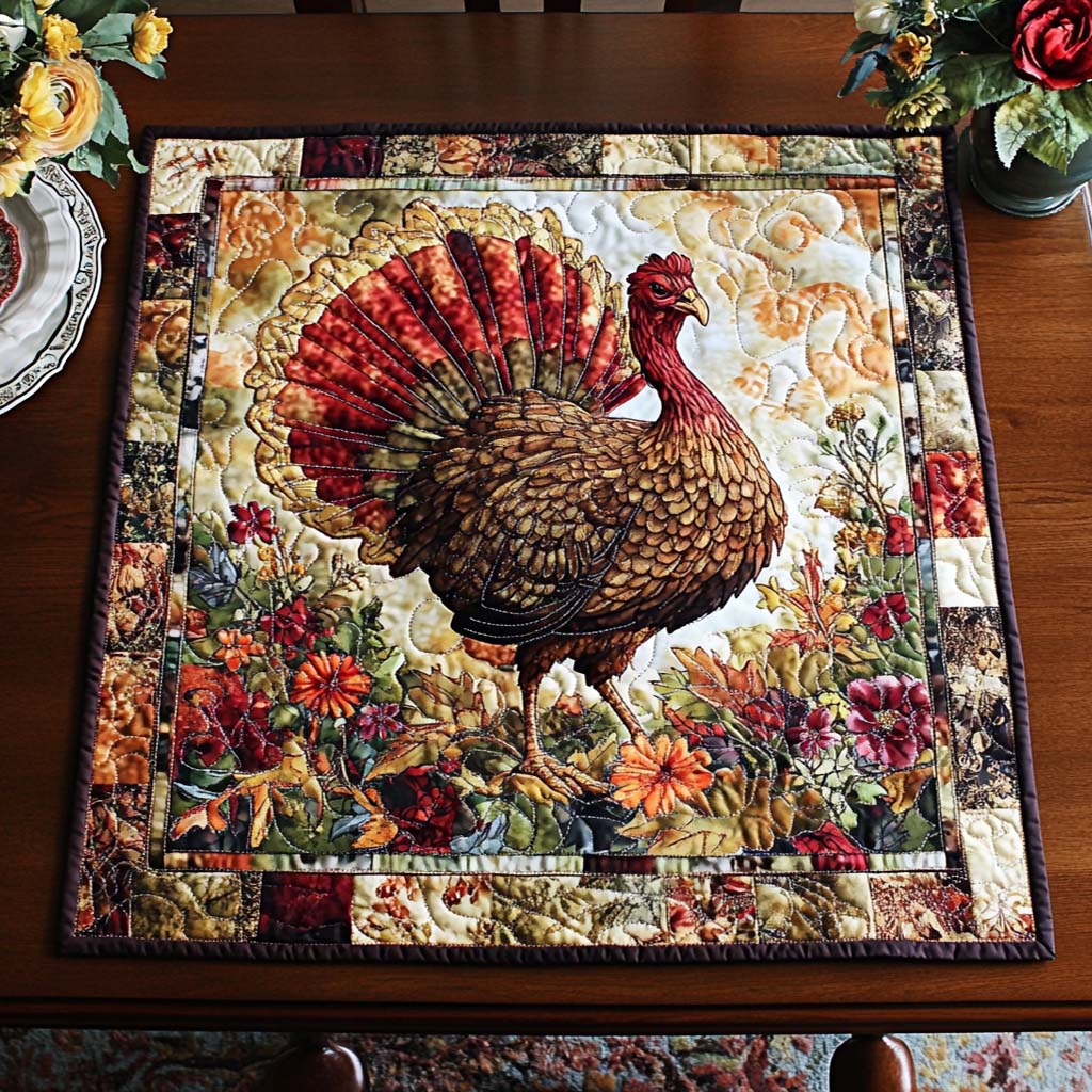 Happy Turkey Blessing Quilted Table Topper NCU0NNT1014
