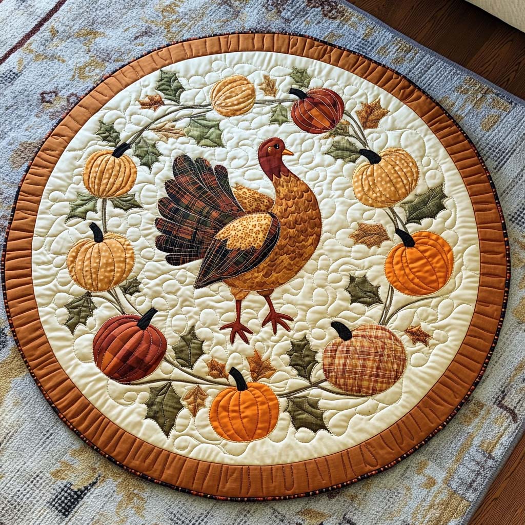 Happy Turkey Quilted Round Mat NCU0NNT1889