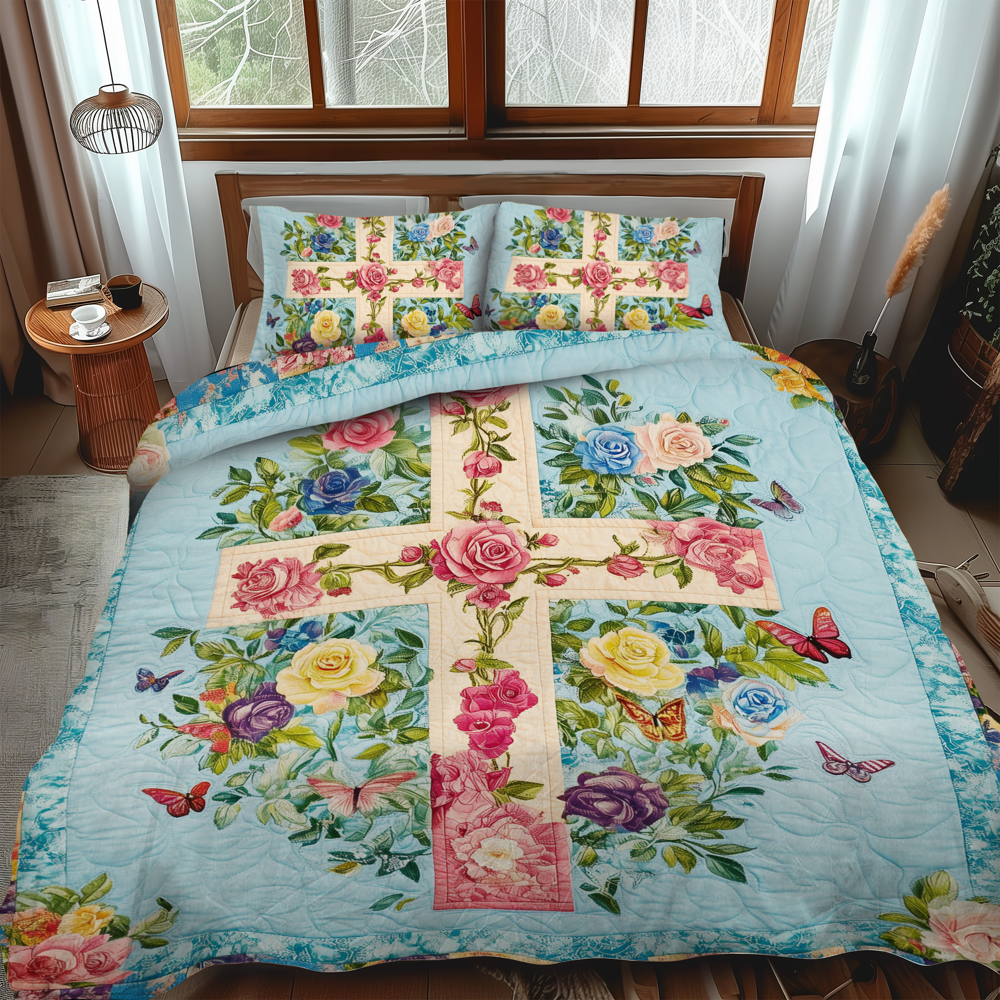 Harmonious Cross 3-Piece Quilted Bedding Set NCU0VL503